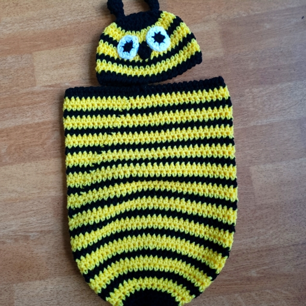Bumblebee baby cocoon handmade hat and cocoon,  shower gift, photo prop